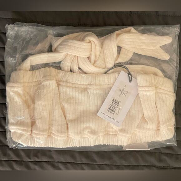 WeWoreWhat Halter Bandeau Cris Cross Crop Top Ivory White Tie Bra S NWT Revolve - Picture 3 of 7